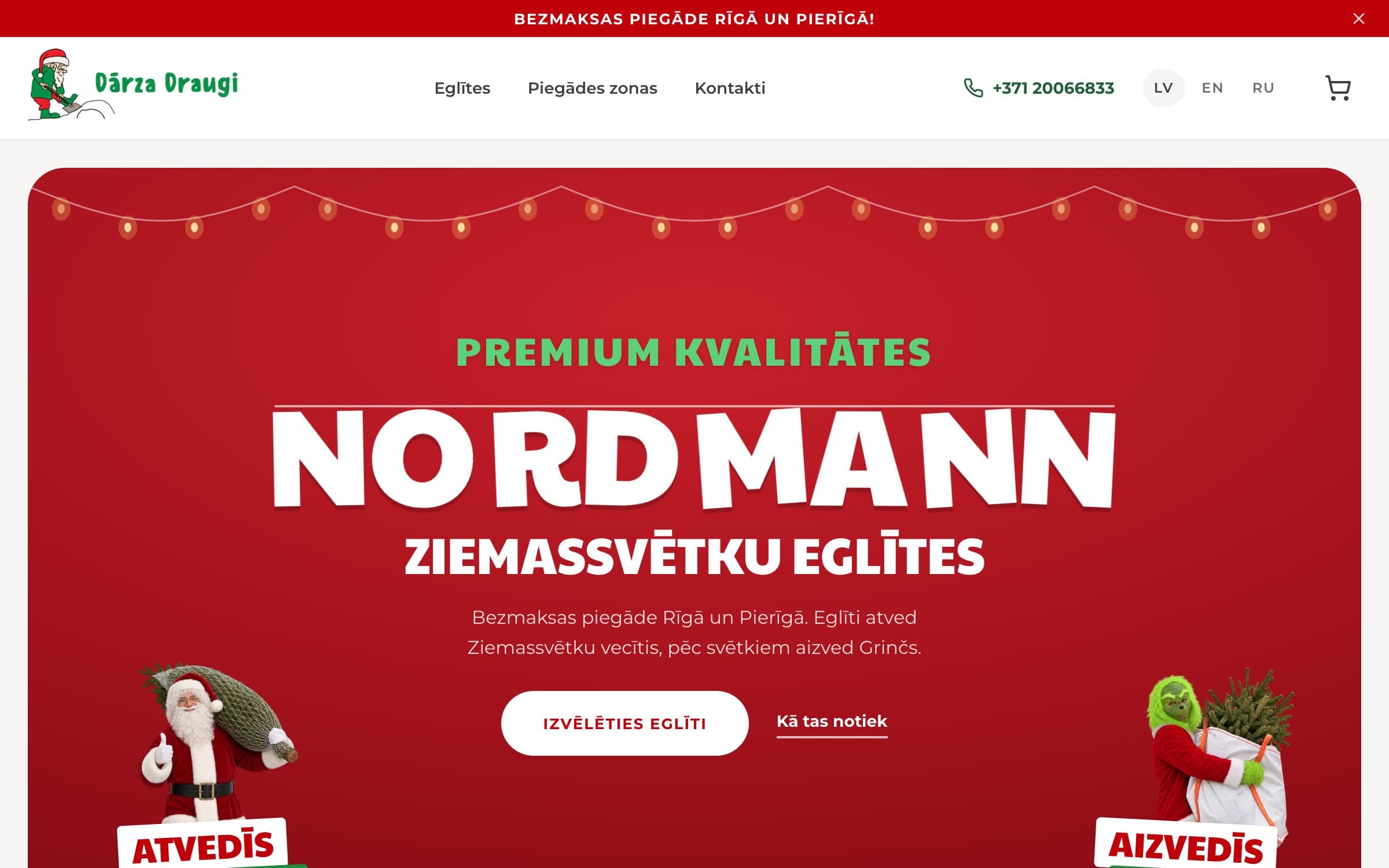 Dārza Draugi: Ziemassvētku egļu e-veikals ar piegādi Rīgā un Pierīgā, apmaksu tiešsaistē un piegādes zonu karti.